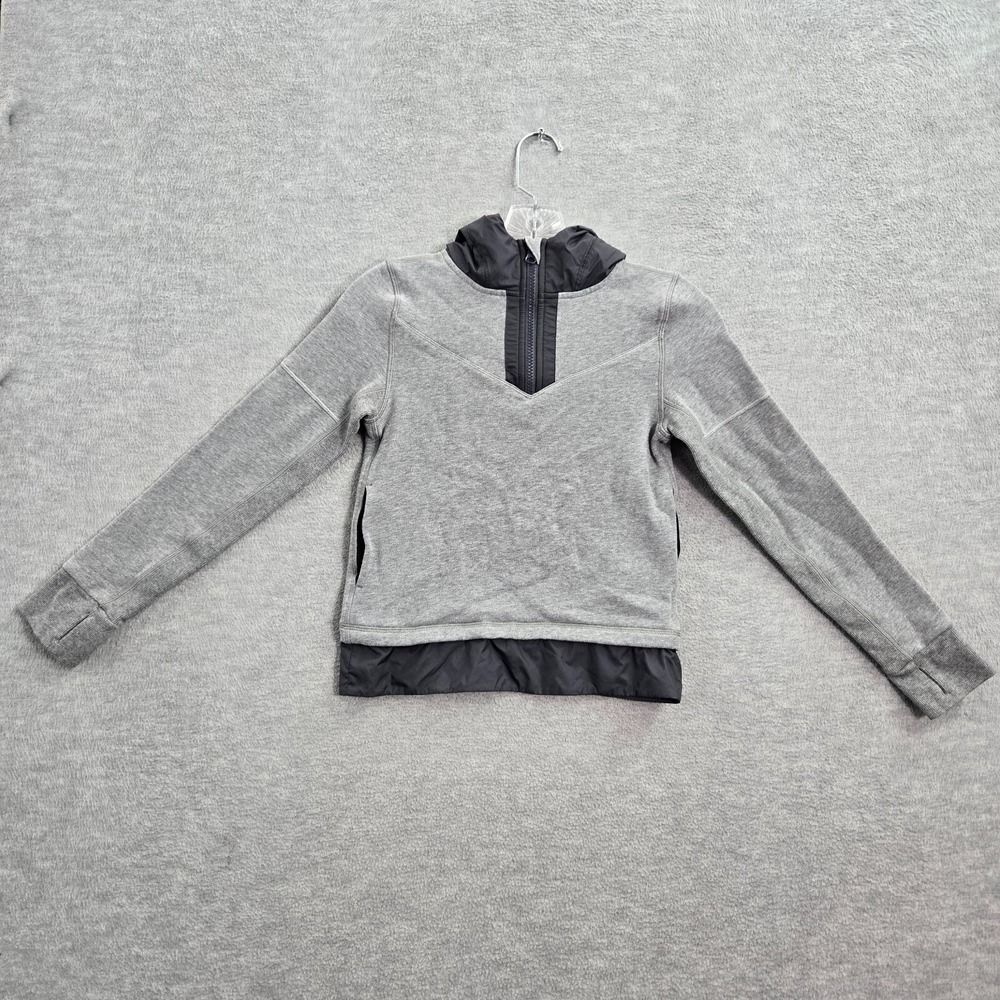 Ivivva Girls Sweater 8 Gray Drills and Frills 1/4 Zip Hoodie Pockets